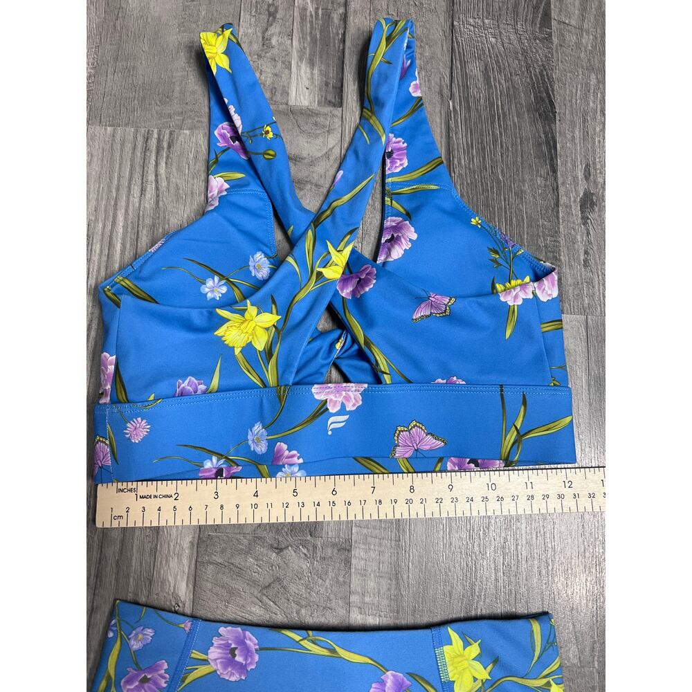 Fabletics Blue Floral Workout Set Sports Bra High Rise Leggings Matching Gym Set - Picture 9 of 10